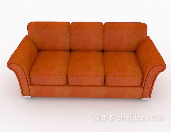 现代风格橙色现代多人沙发3d模型下载