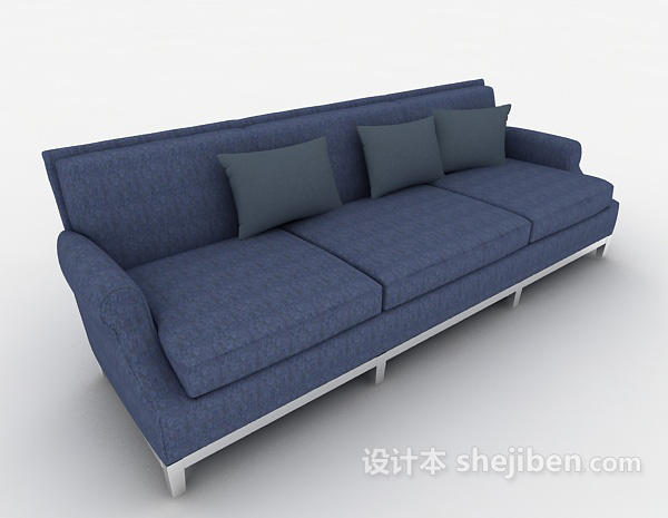 免费蓝色家居三人沙发3d模型下载