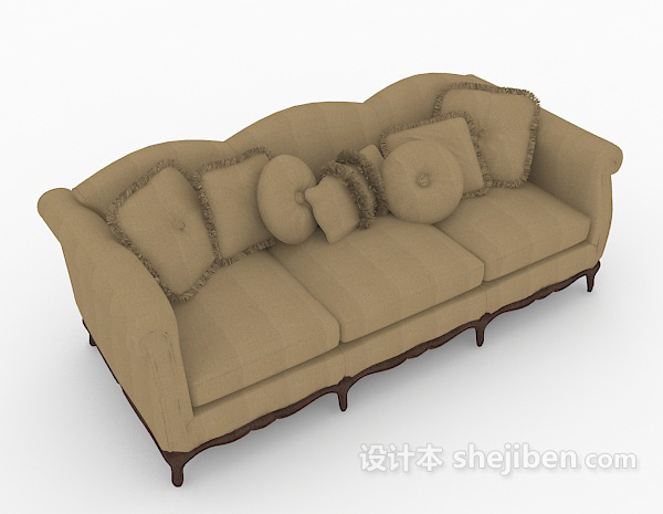 欧式棕色三人沙发3d模型下载