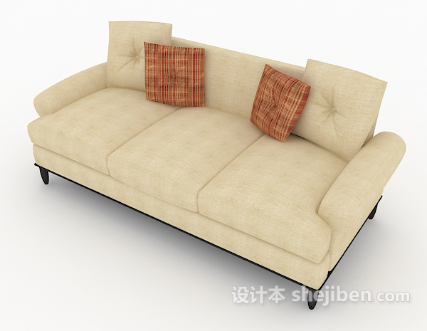 免费家居棕色三人沙发3d模型下载