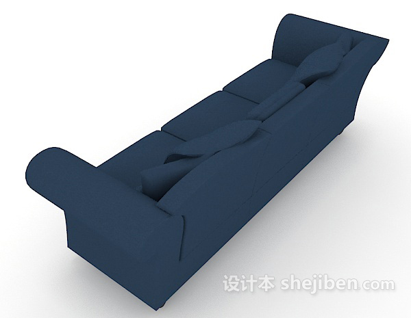 设计本家居蓝色三人沙发3d模型下载