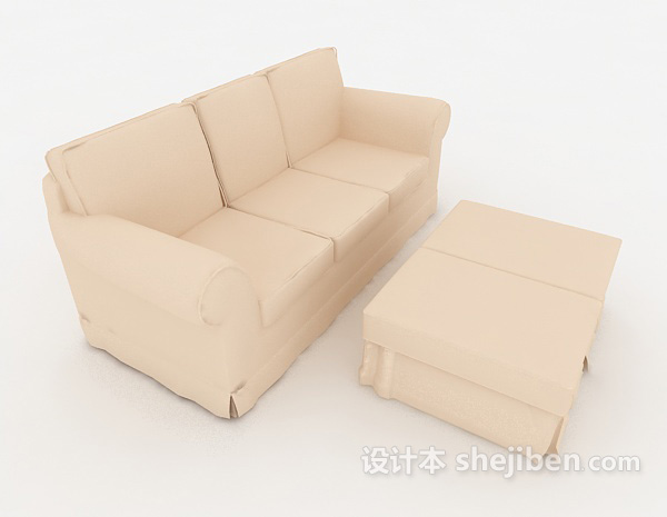 免费浅色系组合沙发3d模型下载