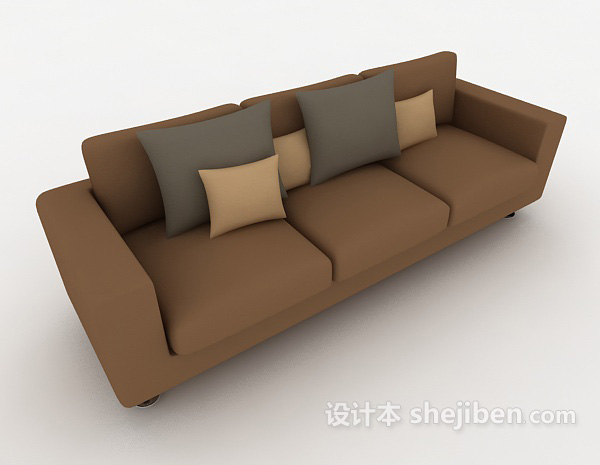 免费简单棕色三人沙发3d模型下载