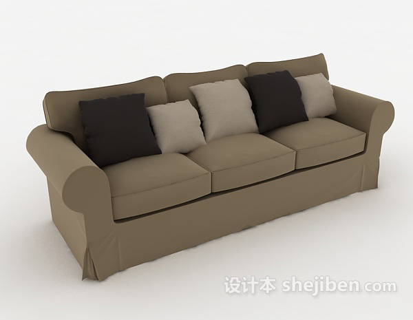 免费灰色现代三人沙发3d模型下载