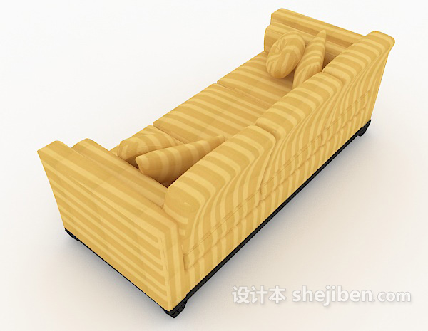 设计本黄色条纹多人沙发3d模型下载