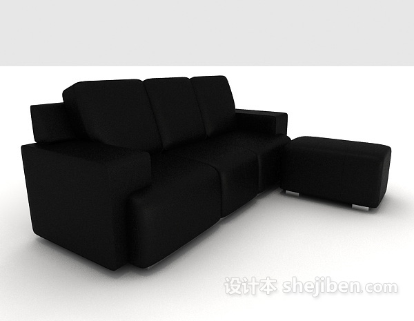 现代风格现代黑色皮质沙发3d模型下载