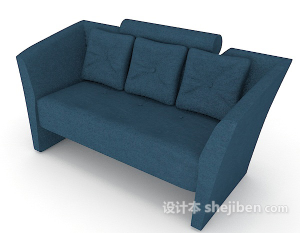 免费居家蓝色多人沙发3d模型下载