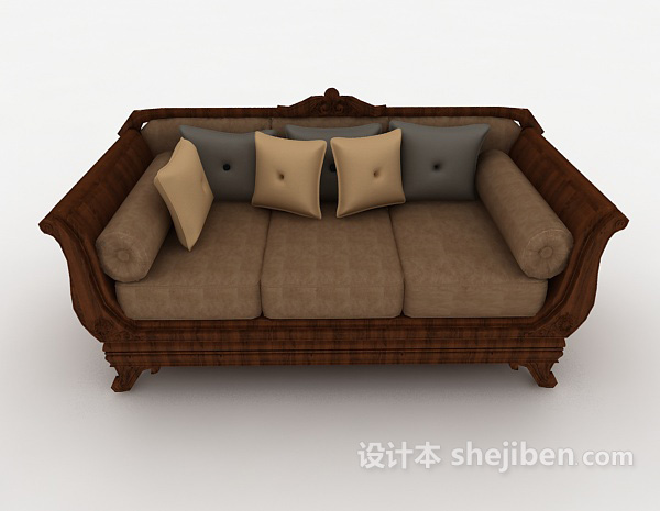 欧式风格欧式木质多人沙发3d模型下载