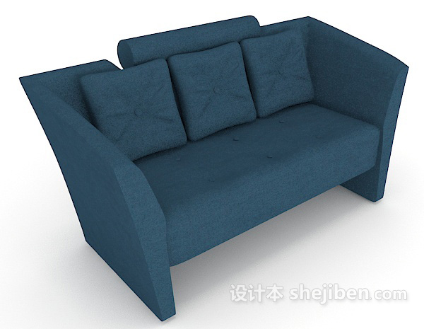 居家蓝色多人沙发3d模型下载