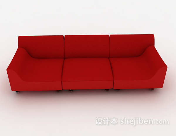 现代风格红色简约三人沙发3d模型下载