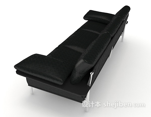 设计本黑色现代皮质多人沙发3d模型下载