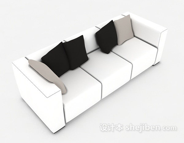 白色简易三人沙发3d模型下载