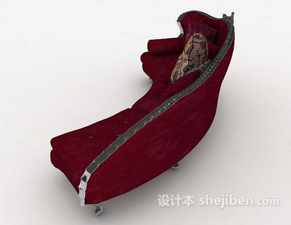 设计本紫红色多人沙发3d模型下载