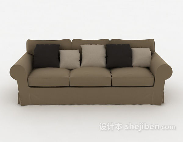 现代风格灰色现代三人沙发3d模型下载