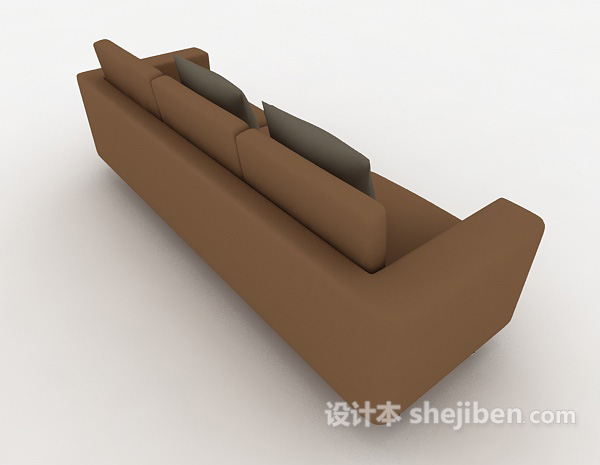 设计本简单棕色三人沙发3d模型下载