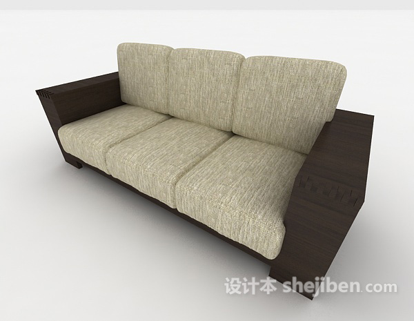 新中式风格三人沙发3d模型下载