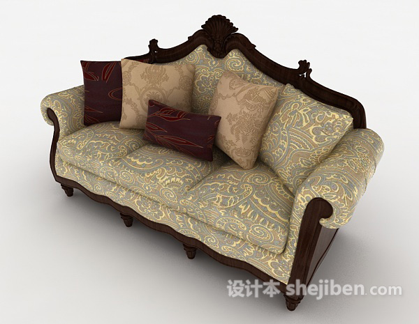 免费高档欧式风格三人沙发3d模型下载