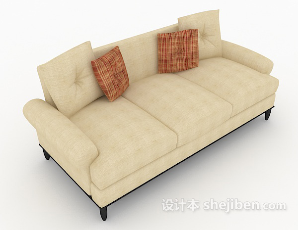 家居棕色三人沙发3d模型下载