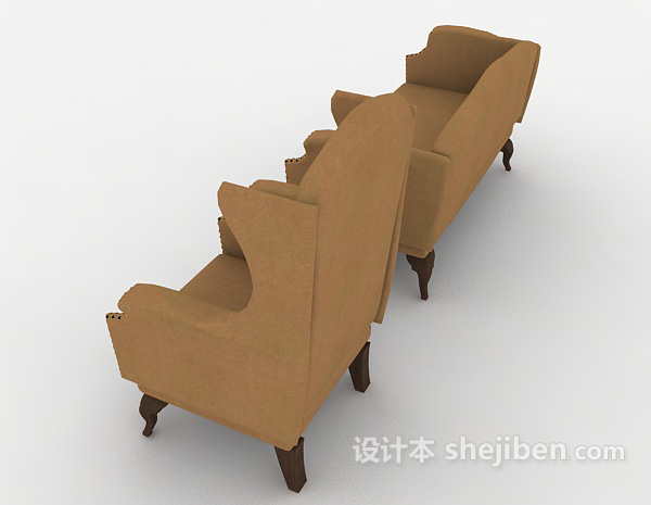 免费欧式棕色家居沙发3d模型下载