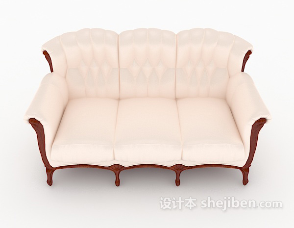 现代风格欧式乳色多人沙发3d模型下载