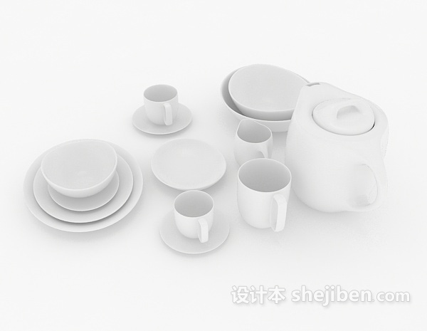 设计本白色陶瓷碗碟3d模型下载