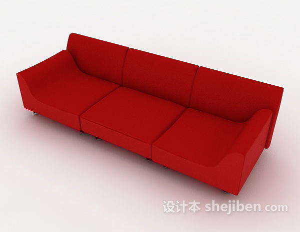 红色简约三人沙发3d模型下载