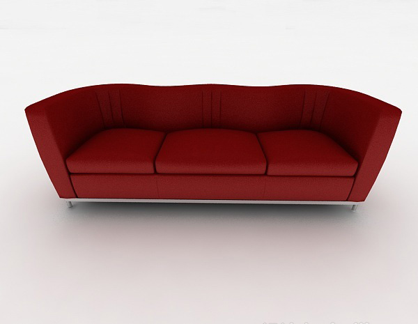 现代风格红色三人多人沙发3d模型下载