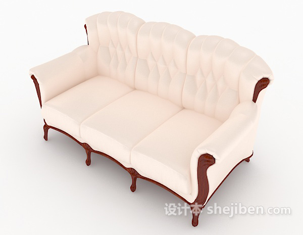 免费欧式乳色多人沙发3d模型下载