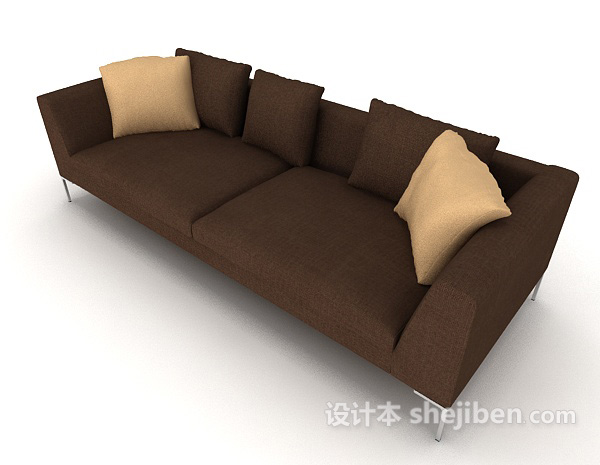 家居棕色多人沙发3d模型下载
