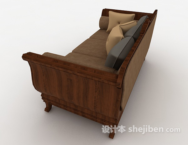 设计本欧式木质多人沙发3d模型下载