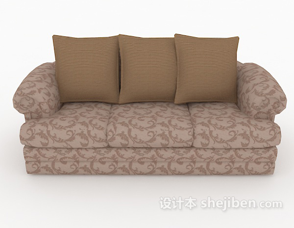 现代风格花纹布料多人沙发3d模型下载