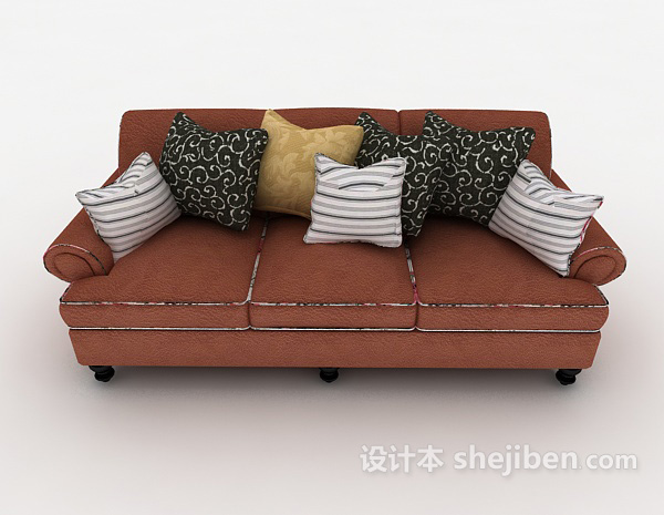 现代风格橙色简约多人沙发3d模型下载