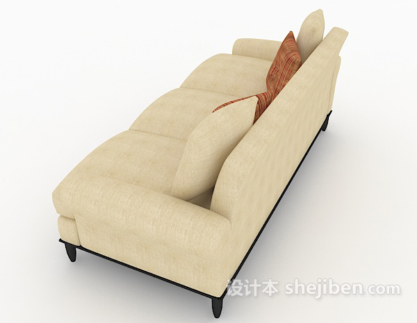 设计本家居棕色三人沙发3d模型下载