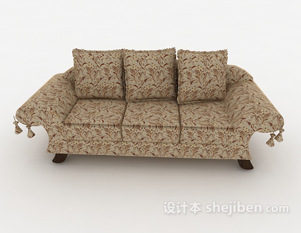 欧式风格欧式风格碎花多人沙发3d模型下载