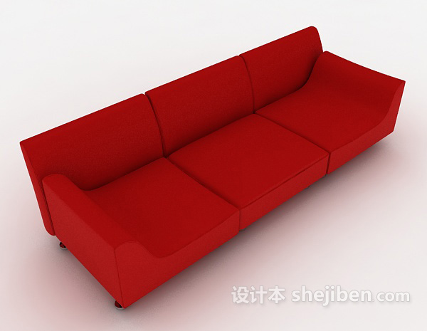 免费红色简约三人沙发3d模型下载