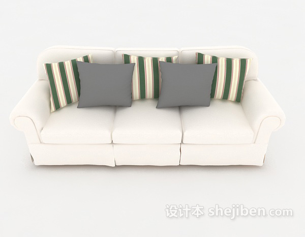 现代风格白色简单多人沙发3d模型下载