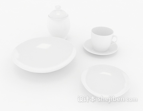 免费白色陶瓷杯碗3d模型下载