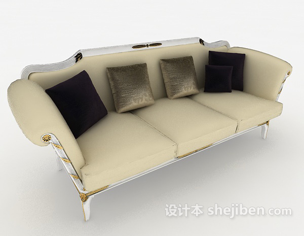 免费简单欧式三人沙发3d模型下载
