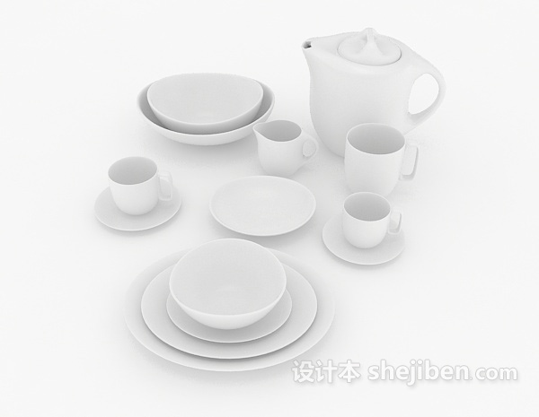 现代风格白色陶瓷碗碟3d模型下载