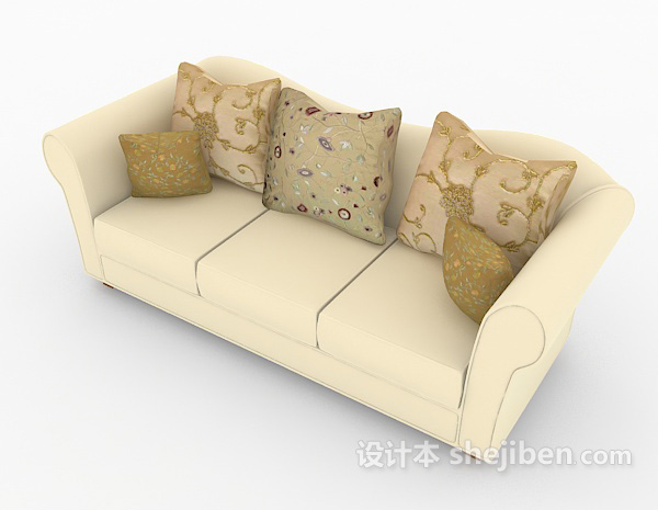 免费浅色三人沙发3d模型下载