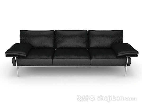 现代风格黑色现代皮质多人沙发3d模型下载
