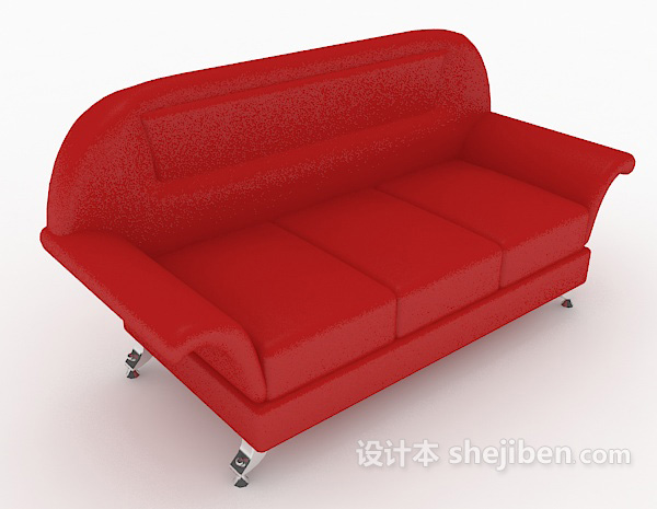 皮质红色多人沙发3d模型下载