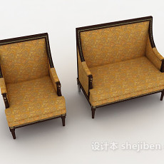 新中式金色双人沙发3d模型下载