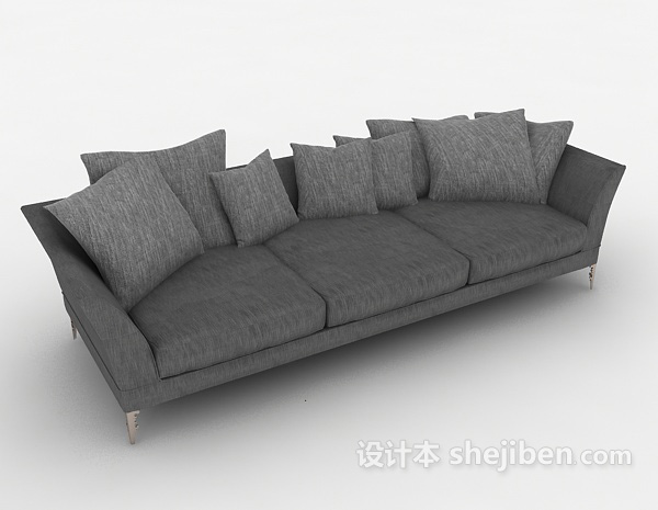 设计本家居三人灰色沙发3d模型下载