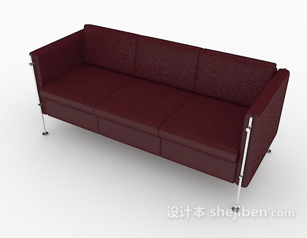 免费简约红色皮质沙发3d模型下载