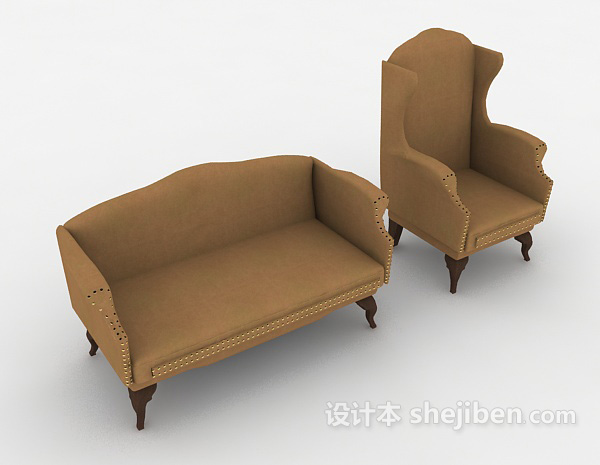 欧式棕色家居沙发3d模型下载