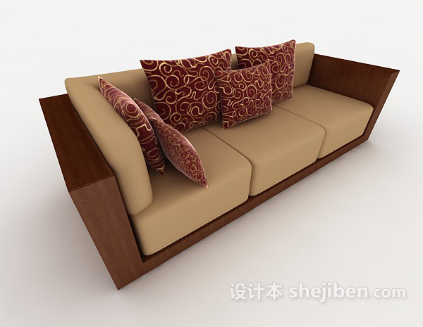 免费新中式家居多人沙发3d模型下载