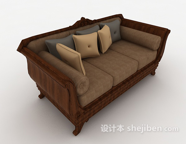 欧式木质多人沙发3d模型下载