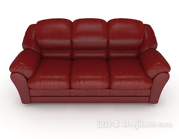 现代风格常见红色三人沙发3d模型下载