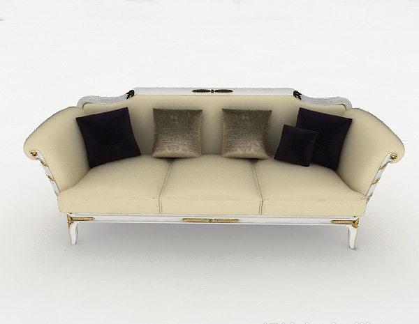 欧式风格简单欧式三人沙发3d模型下载